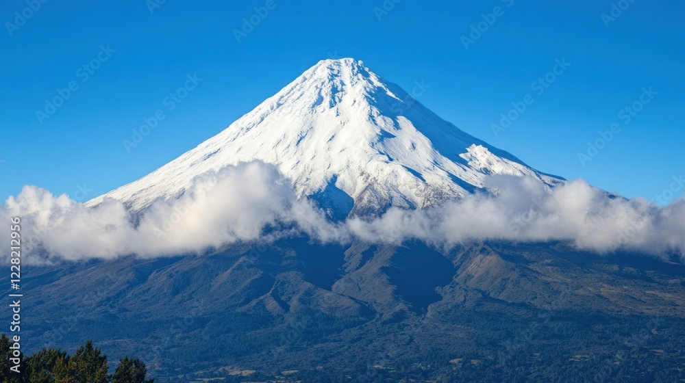 Majestic Snowcapped Volcano Rising Above Cloudscape Majestic Snowcapped Volcano Rising Above Cloudscape
