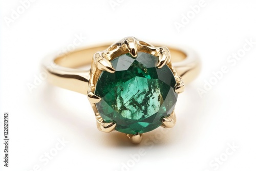 Showcasing a beautifully crafted gold ring adorned with a vibrant emerald gemstone, this piece exemplifies luxury and sophistication, perfect for special occasions or as a standout accessory photo