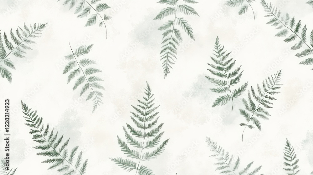 Delicate Green Fern Leaves Watercolor Pattern Design Delicate Green Fern Leaves Watercolor Pattern Design