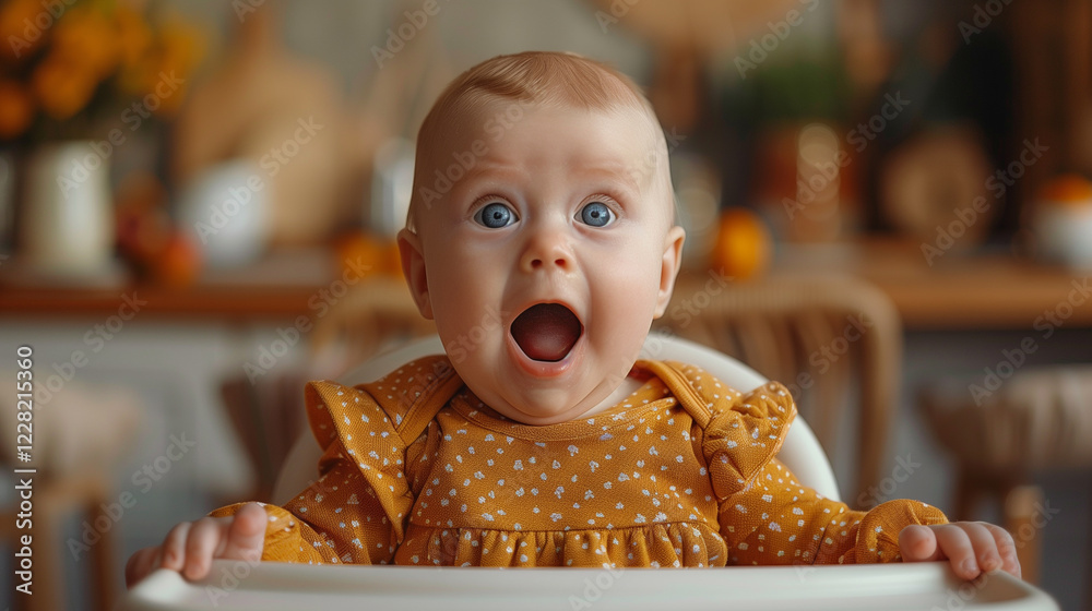 Frightened baby with open mouth and wide eyes looks at camera. Frightened baby with open mouth and wide eyes looks at camera.