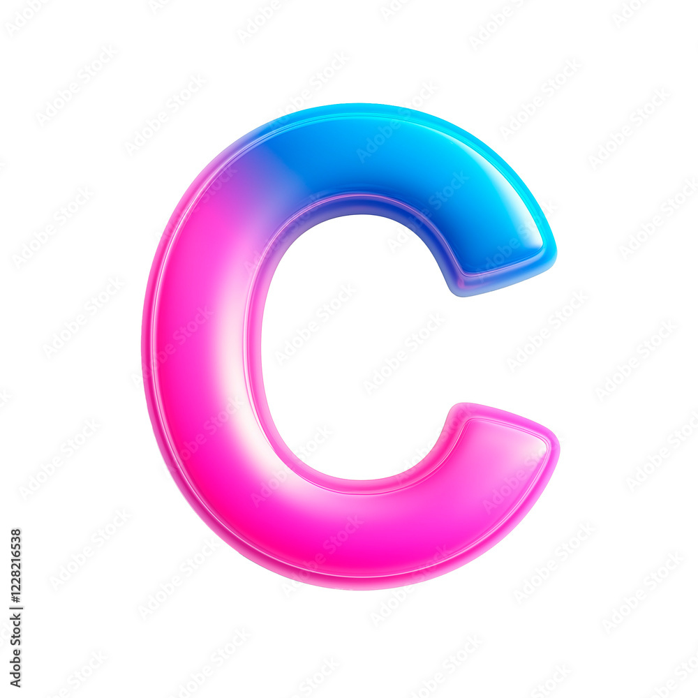 Vibrant 3D letter C in smooth gradient of blue and pink colors in a modern design setting Vibrant 3D letter C in smooth gradient of blue and pink colors in a modern design setting