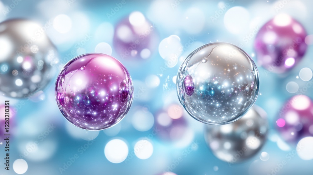 Abstract shiny spheres floating on blue background. Abstract shiny spheres floating on blue background.