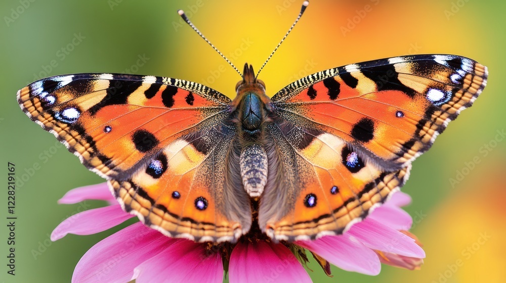 Obraz premium Painted Lady Butterfly Resting on Pink Flower