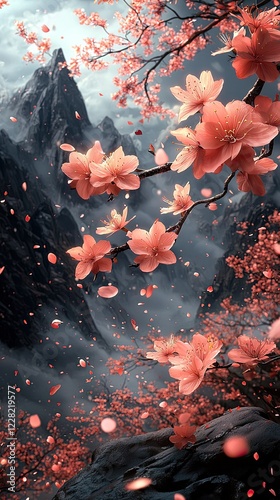 Dreamy Cherry Blossom Orchard in Full Spring Bloom with Falling Petals and Soft Pink Serenity