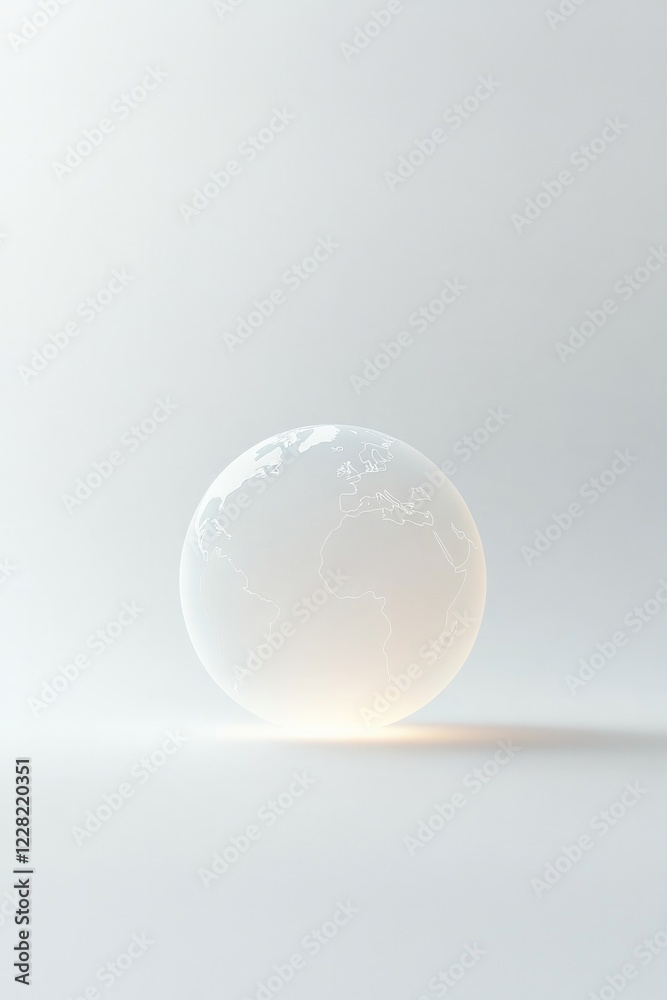 Translucent globe softly illuminated, resting on minimalistic su Translucent globe softly illuminated, resting on minimalistic su