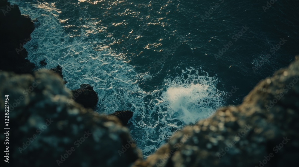 Fototapeta premium Ocean Waves Crashing Against Rugged Cliffs