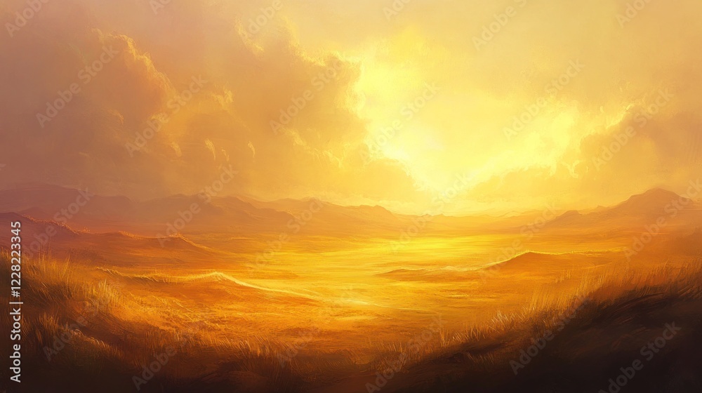 Golden Sunset Over Rolling Hills And Plains Golden Sunset Over Rolling Hills And Plains