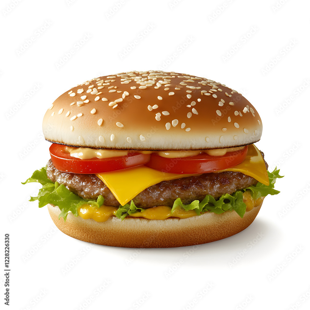 close-up of a delicious-looking hamburger. The hamburger consists of a soft, golden-brown bun, crispy bacon strips, melted cheddar cheese, a juicy beef patty, fresh red onion slices, a slice of tomato close-up of a delicious-looking hamburger. The hamburger consists of a soft, golden-brown bun, crispy bacon strips, melted cheddar cheese, a juicy beef patty, fresh red onion slices, a slice of tomato