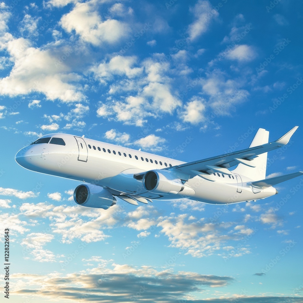 Airplane soaring through a vibrant sky filled with fluffy clouds during daylight hours. Generative AI Airplane soaring through a vibrant sky filled with fluffy clouds during daylight hours. Generative AI