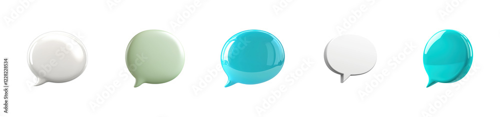 A Collection of Five Colorful 3D Speech Bubbles in Various Shades and Styles, Isolated on Transparent and White Background A Collection of Five Colorful 3D Speech Bubbles in Various Shades and Styles, Isolated on Transparent and White Background