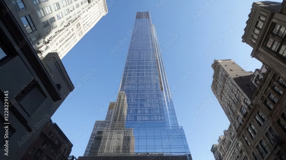 Naklejka premium Modern Skyscraper Towering Over Older Buildings