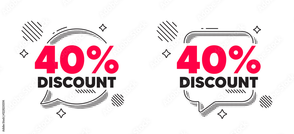Obraz premium Discount chat speech bubble. Social media concept. 40 percent discount tag. Sale offer price sign. Special offer symbol. Line design chat bubble. Vector