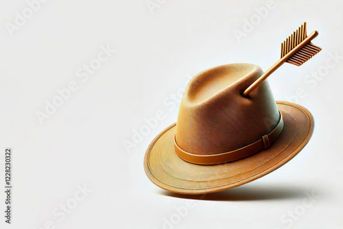 A hat with a pierced arrow on a light background. Space for text. photo