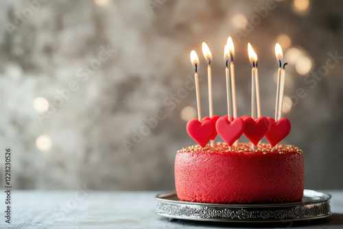 A delicious Valentine day romantic love cake decorated with hearts