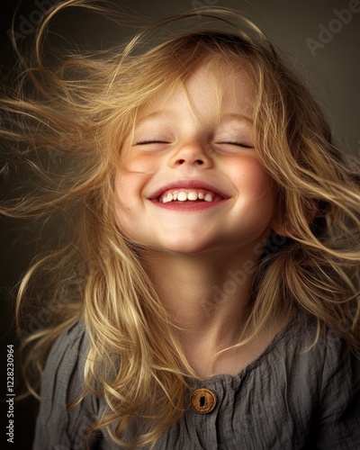 Joie de Vivre: Joyful Girl with a Bright Smile, Blonde Hair, and a Buckle, Embracing the Essence of Childhood Luck