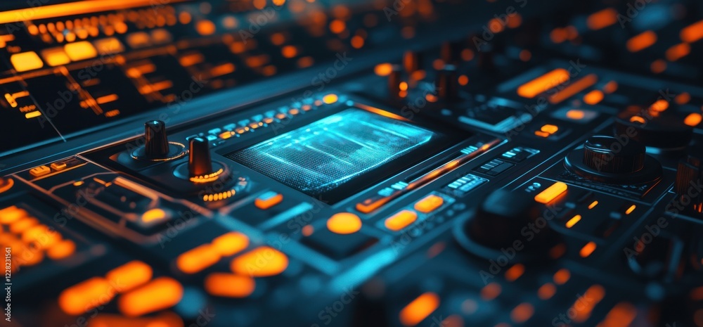 Obraz premium Futuristic Digital Control Panel: Neon Lights and Interface