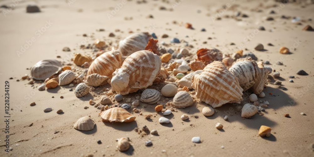 Hexaplex nigritus shells in a sandy substrate on the ocean floor , shells, Hexaplex nigritus shells in a sandy substrate on the ocean floor , shells,