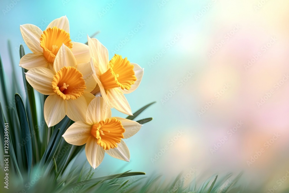Fototapeta premium Bouquet of yellow flowers with a blue background
