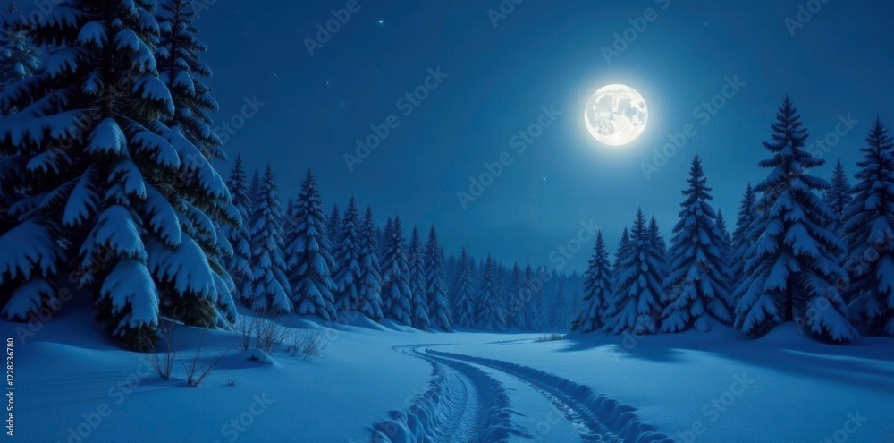 Softly glowing moonlight on a peaceful snowy night, moonlight soft glow snowy night peaceful quiet calm frozen landscape, serene snowy forest