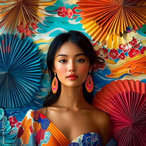 Asian american and pacific islander heritage month a colorful exploration with tropical and asian themes featuring wave designs photo