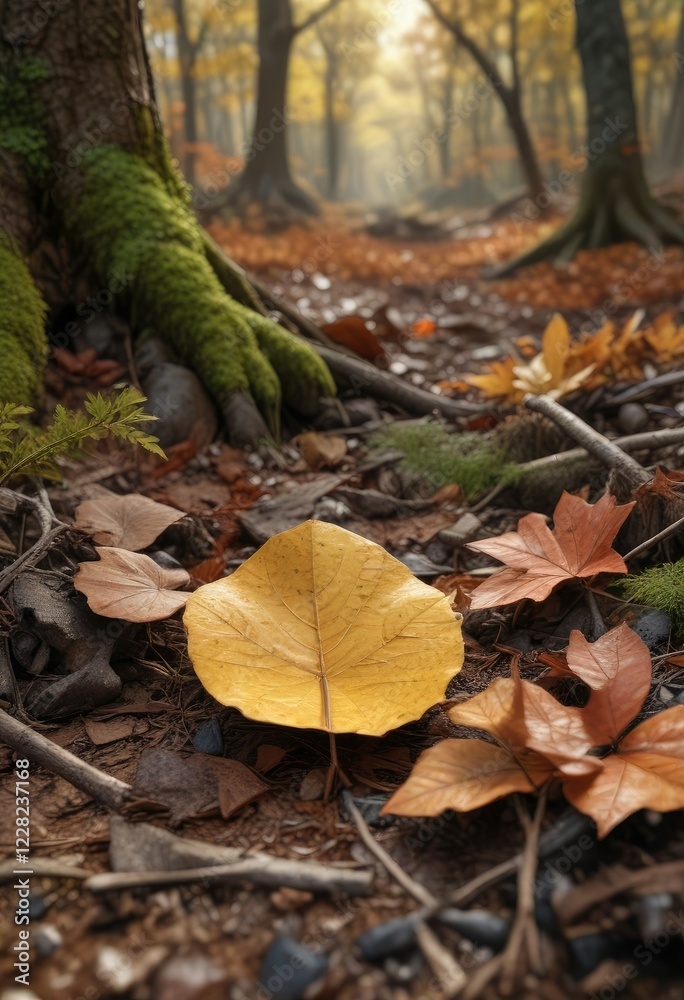 Liberty cap on forest floor amidst leaf litter and fallen branches, earthy tones, natural scenery Liberty cap on forest floor amidst leaf litter and fallen branches, earthy tones, natural scenery