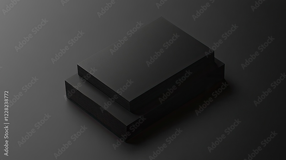 Two black boxes stacked, dark background, product mockup, packaging design Two black boxes stacked, dark background, product mockup, packaging design