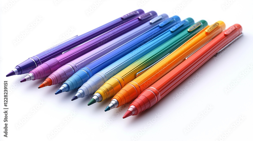 Colorful Pens in White Box, white background Colorful Pens in White Box, white background