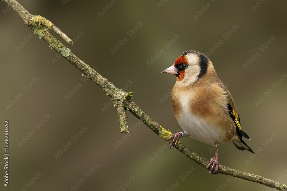 Fototapeta premium European goldfinch perched on a branch.