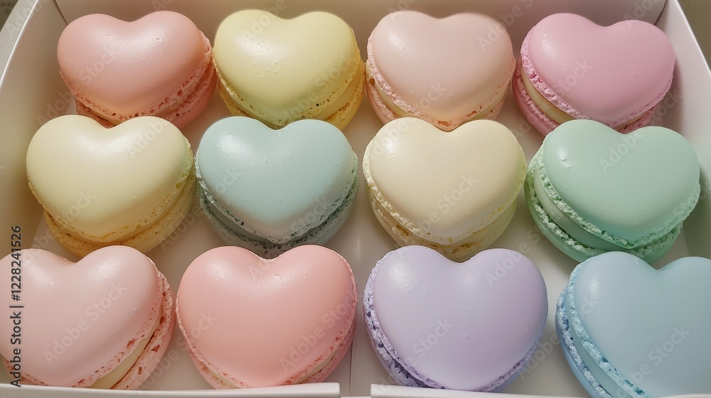 Obraz premium A Box of Heart-Shaped Macarons in Pastel Colors