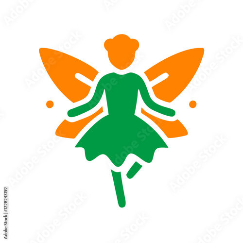 Irish fairy with orange wings and green dress in a whimsical design