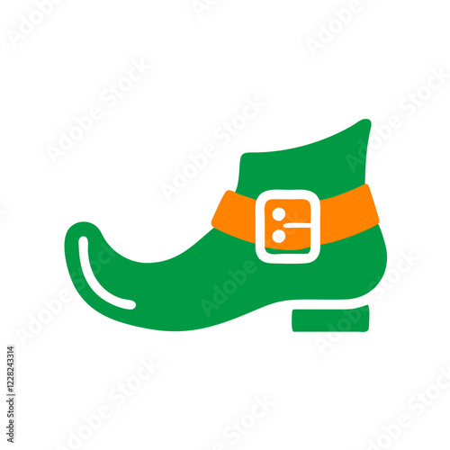 Irish leprechaun shoe with green design and orange buckle