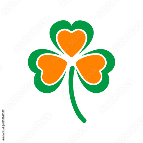 three-leaf clover with heart shape in orange and green colors