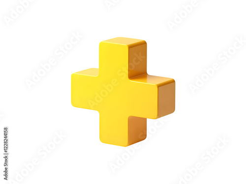 Yellow plus sign isolated on white background. 3D icon, sign and symbol. Cartoon minimal style
