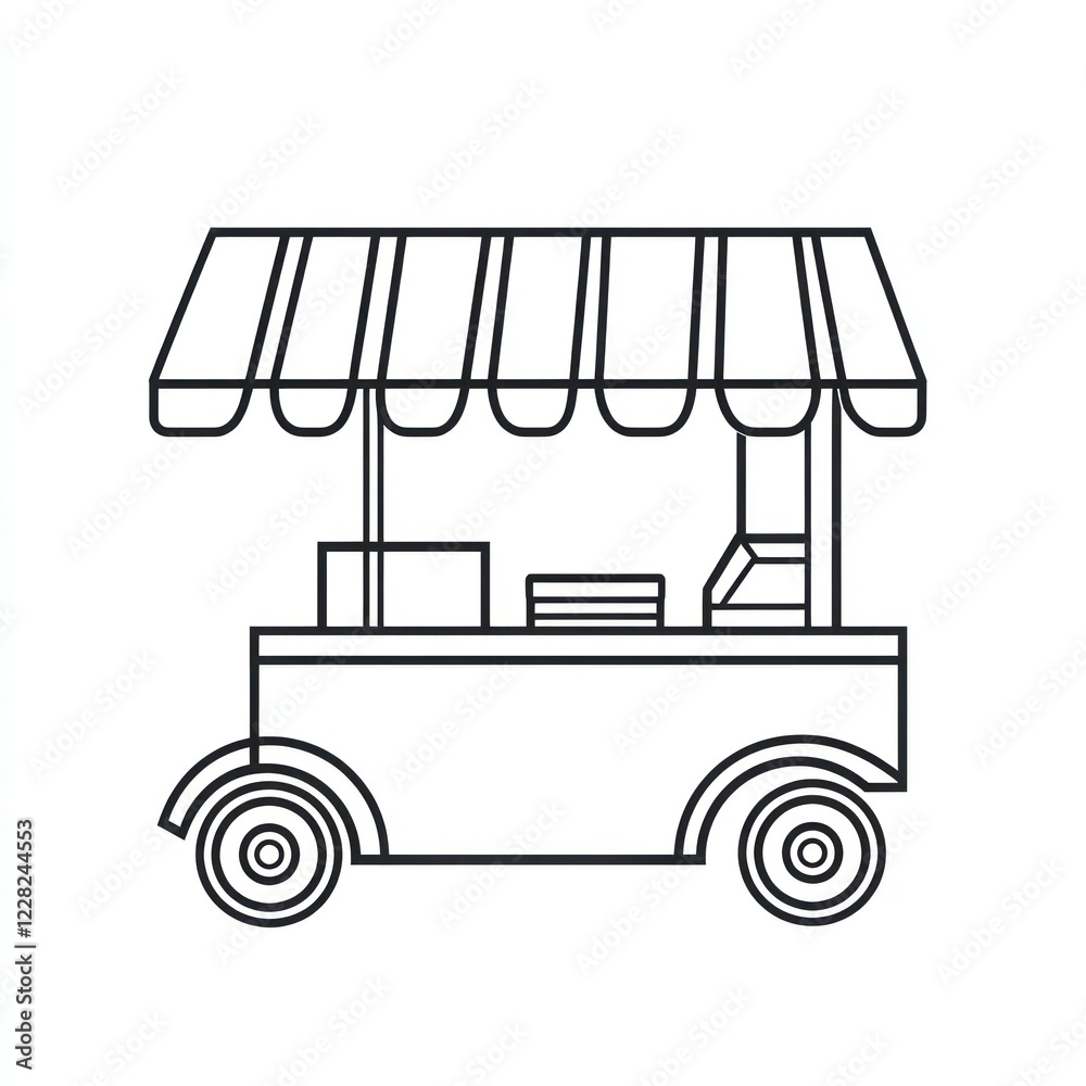 Fototapeta premium Food cart, outdoor market, selling snacks, sunny day, business
