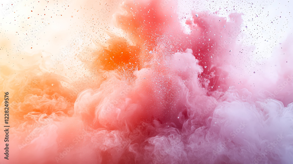 Obraz premium Colorful cloud of smoke with orange and pink hues. The smoke is billowing and swirling, creating a sense of movement and energy. The colors are vibrant and eye-catching