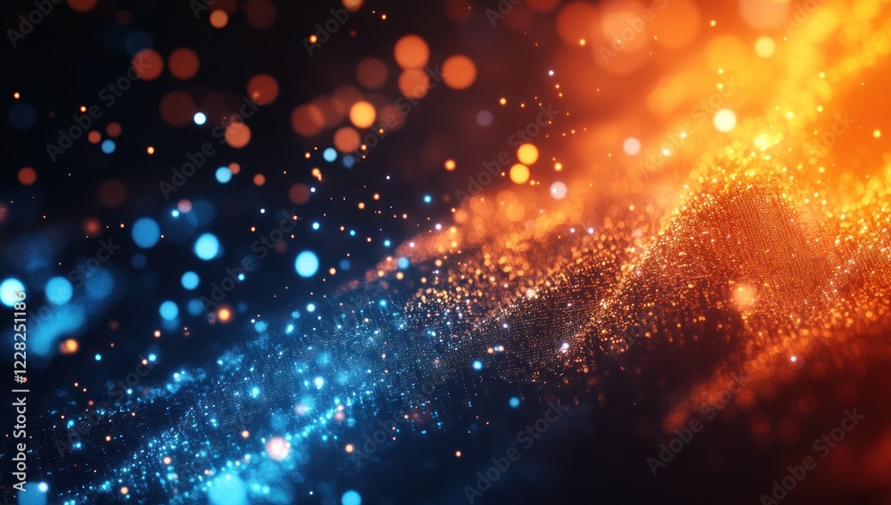 Fototapeta premium Abstract Blue and Orange Glimmering Particles