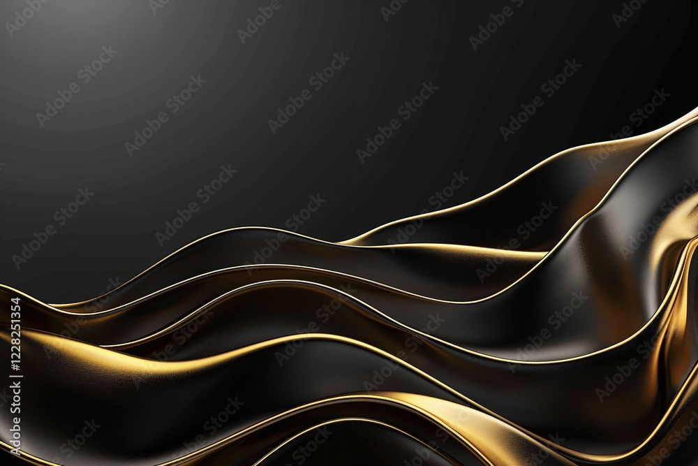 Elegant Flowing Golden Waves with Glowing Particles on a Dark Background, Abstract Futuristic Texture and Luxury Artistic Design Elegant Flowing Golden Waves with Glowing Particles on a Dark Background, Abstract Futuristic Texture and Luxury Artistic Design