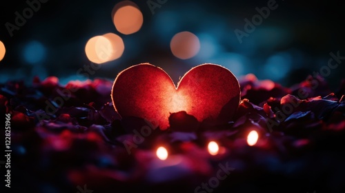A glowing red heart cradles flickering candles, casting a warm, romantic light that ignites the spirit of love and celebration on Valentine's Day.
