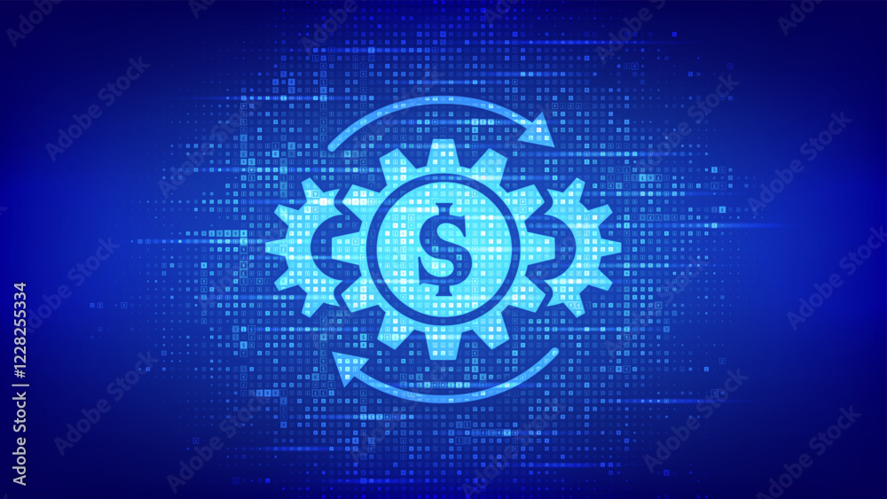 Asset management icon made with currency symbols. Fintech. Business investment banking payment technology concept. Dollar, euro, yen, pound icons. Background with currency signs. Vector illustration. Asset management icon made with currency symbols. Fintech. Business investment banking payment technology concept. Dollar, euro, yen, pound icons. Background with currency signs. Vector illustration.