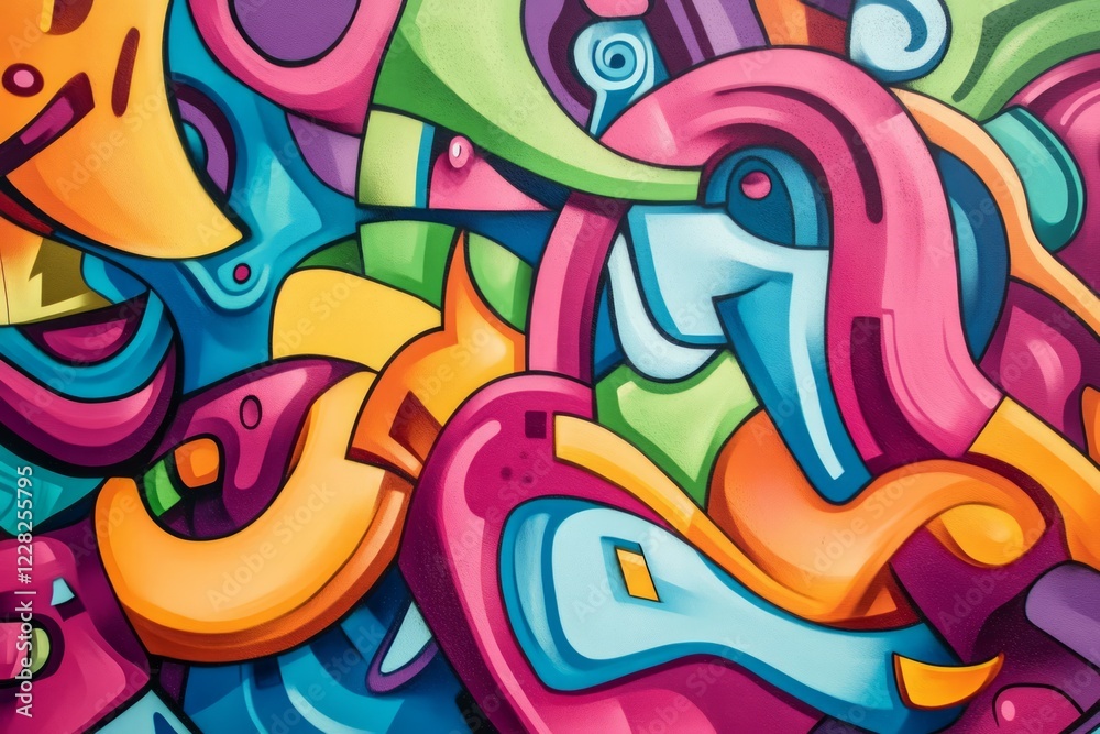 Naklejka premium Vibrant abstract street art on brick wall. Neural network AI generated