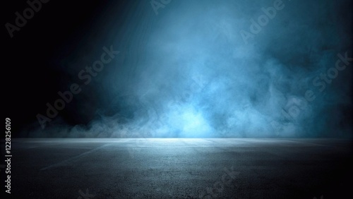 Dark street, asphalt abstract dark blue background, empty open dark scene neon light, spotlights The concrete floor and studio room with faint smoke float up the interior texture for display products
