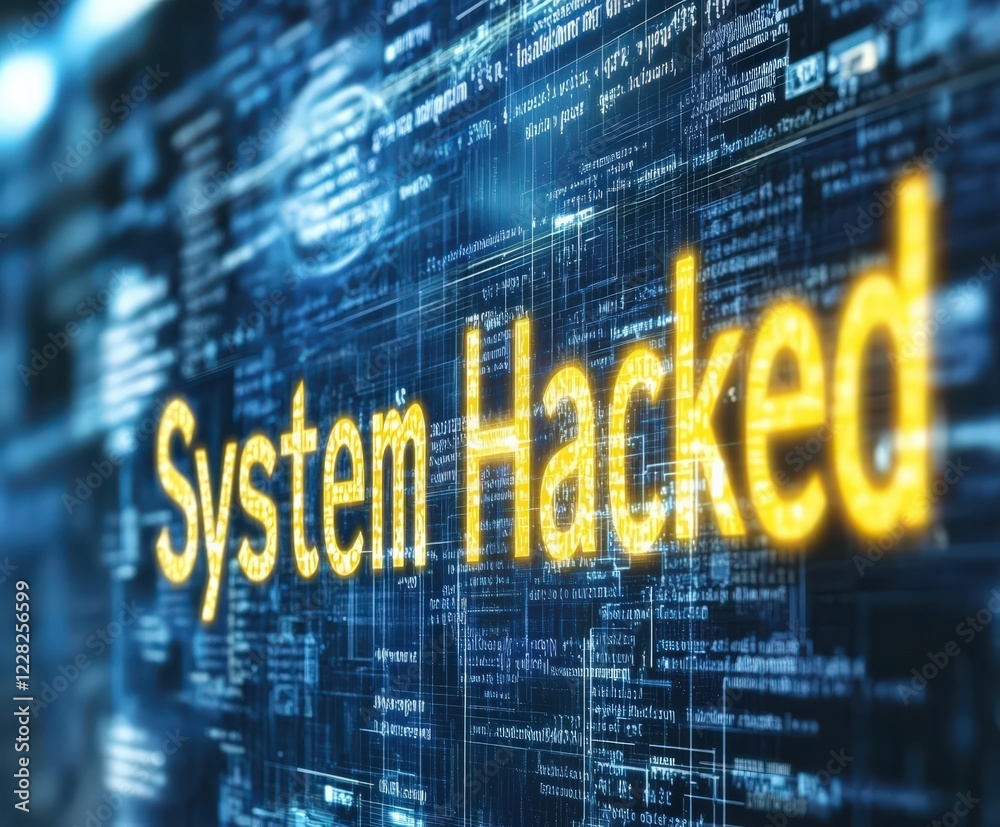 Obraz premium System hacked message displayed on a digital interface with code background