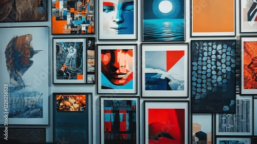 Vibrant gallery of modern art with abstract designs and bold colors