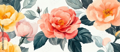 Watercolor Peach Roses Floral Seamless Pattern - Elegant Botanical Design