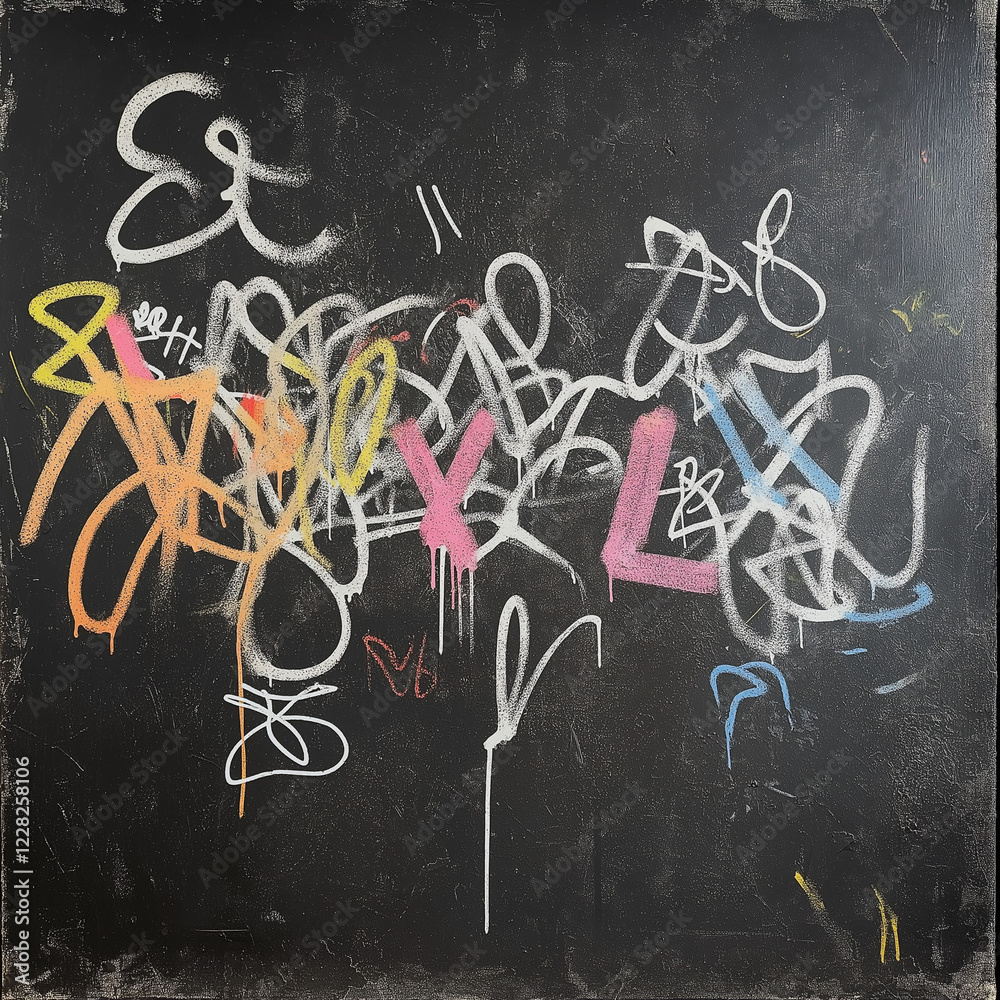 colorful scribbles with colored chalks on a blackboard, generative AI