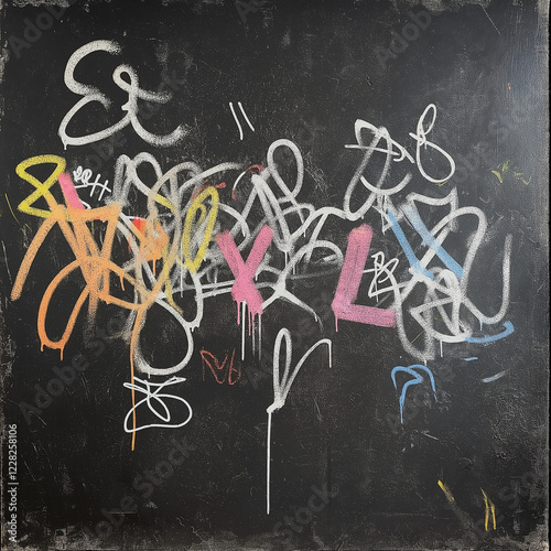 Obraz na płótnie colorful scribbles with colored chalks on a blackboard, generative AI w salonie