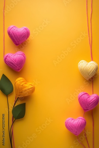 A vibrant arrangement of colorful yarn intertwined with delicate flowers, celebrating creativity and affection this Valentine's Day.