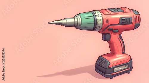 A cordless power drill sits on a pink background photo