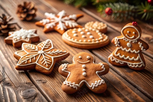 Minimalist Gingerbread Cookies (Pierniki) on Rustic Wood