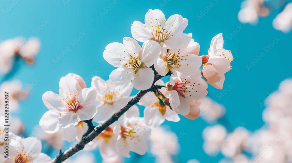 Close-up of sakura blossoms with Mount Fuji in the background Close-up of sakura blossoms with Mount Fuji in the background